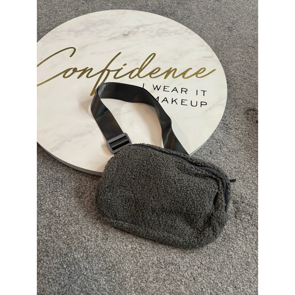 Charcoal Gray Sherpa Fleece Belt Bag Crossbody Fanny Pack Purse
